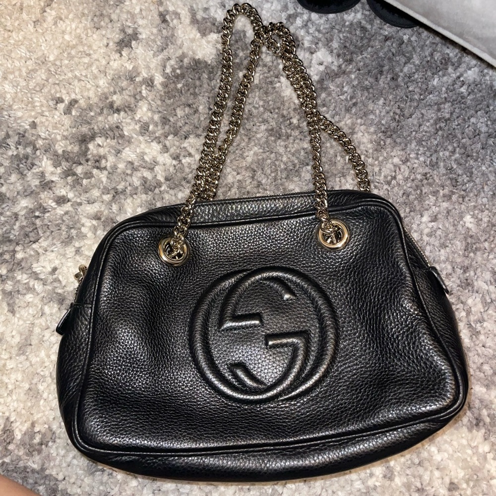 Soho Leather Double Chain Strap Shoulder Bag